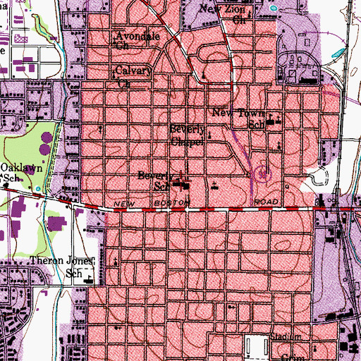 Topographic Map of Beverly School, TX