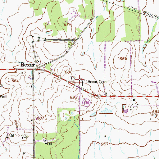 Topographic Map of Bexar Cemetery, TX