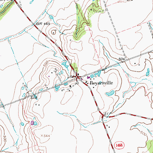Topographic Map of Beyersville, TX