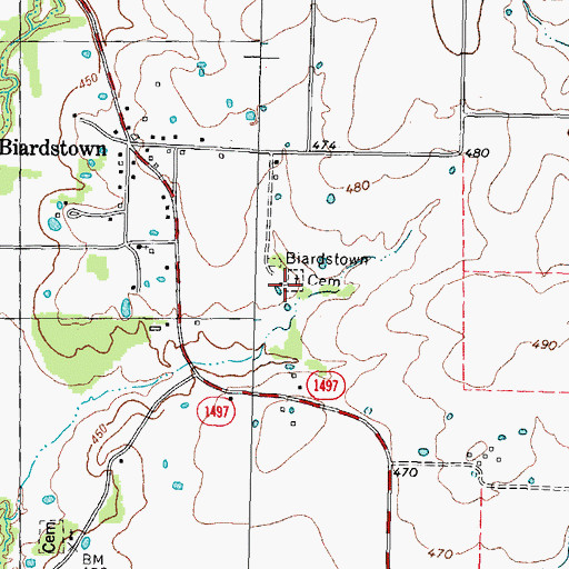Topographic Map of Biardstown Cemetery, TX