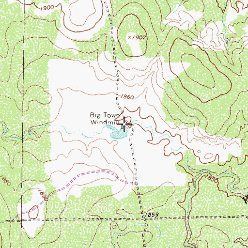 Topographic Map of Big Town Windmill, TX