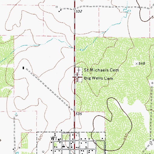 Topographic Map of Big Wells Cemetery, TX
