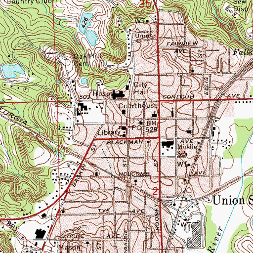 Topographic Map of First Baptist Church, AL