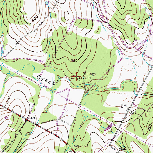 Topographic Map of Billings Cemetery, TX