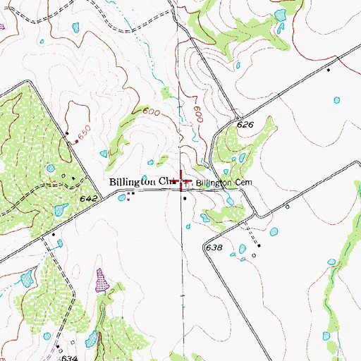 Topographic Map of Billington Cemetery, TX
