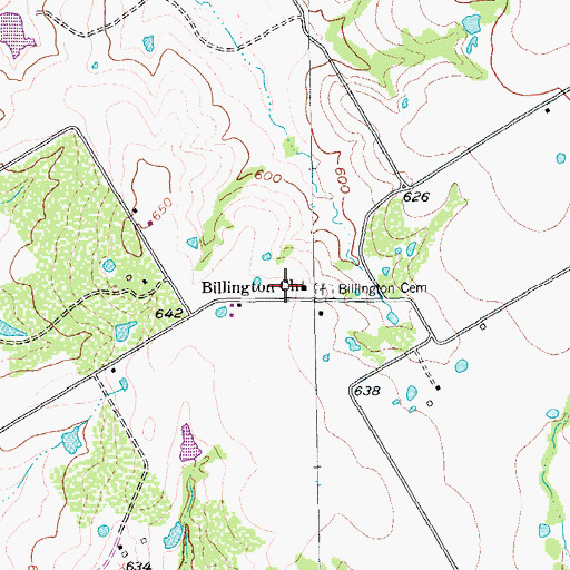 Topographic Map of Billington Church, TX