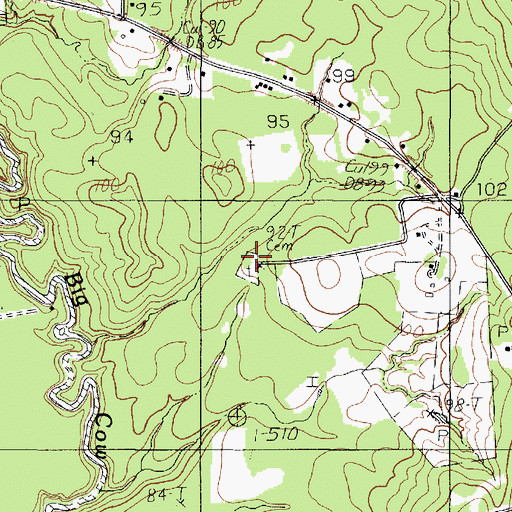 Topographic Map of Biloxi Cemetery, TX