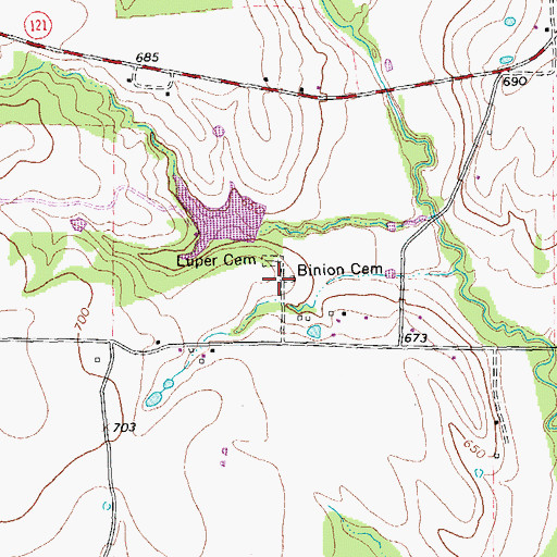 Topographic Map of Binion Cemetery, TX