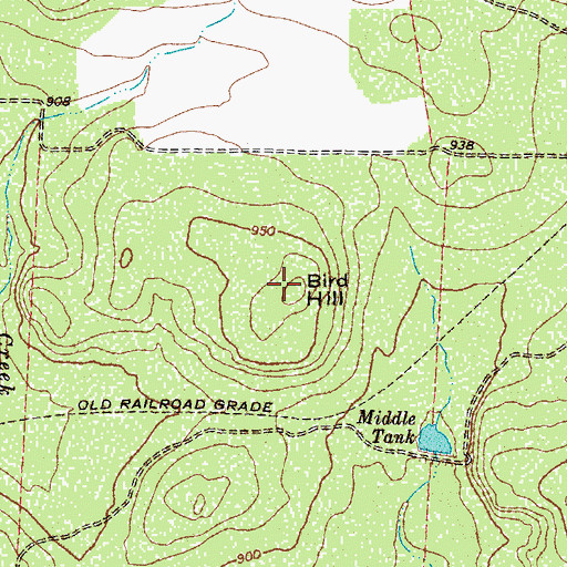 Topographic Map of Bird Hill, TX