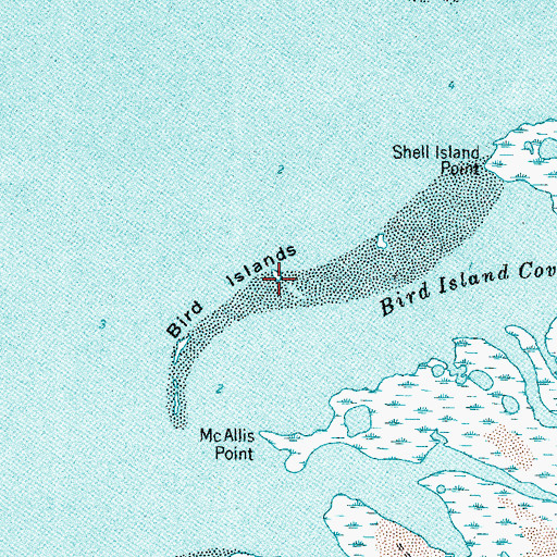 Topographic Map of Bird Islands, TX