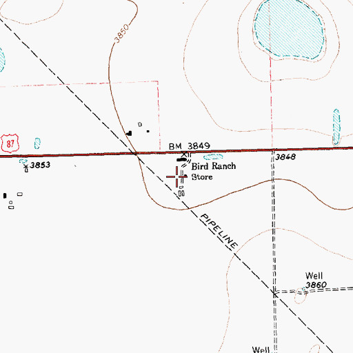 Topographic Map of Bird Ranch Store, TX