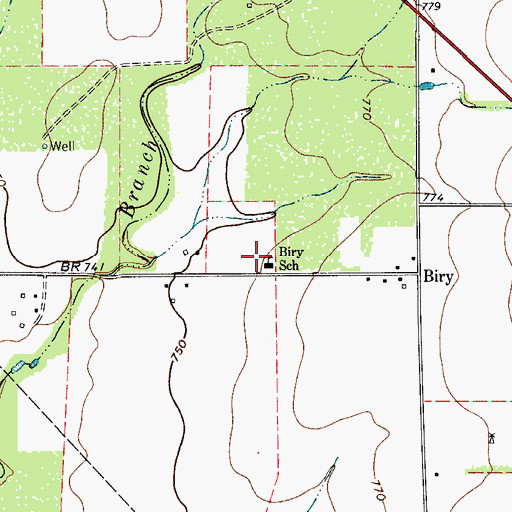 Topographic Map of Biry School, TX