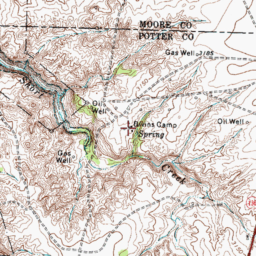 Topographic Map of Bivins Camp, TX