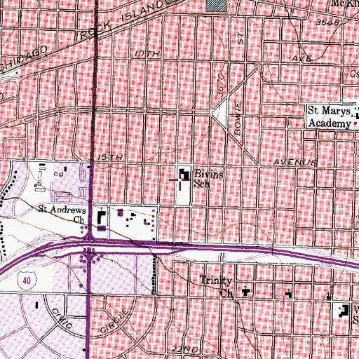 Topographic Map of Bivins Elementary School, TX