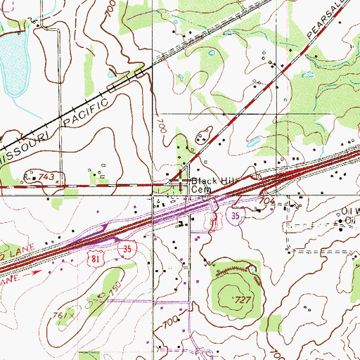 Topographic Map of Black Hill Cemetery, TX