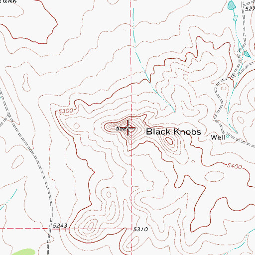 Topographic Map of Black Knobs, TX