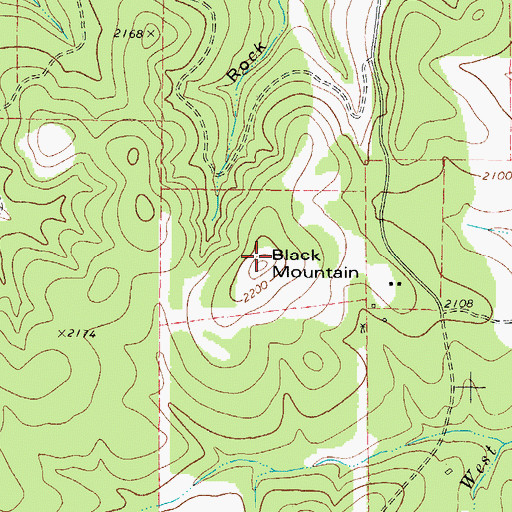 Topographic Map of Black Mountain, TX