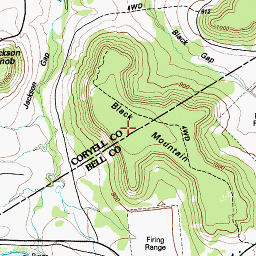 Topographic Map of Black Mountain, TX