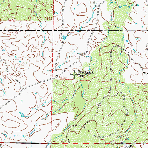 Topographic Map of Blackjack Cemetery, TX