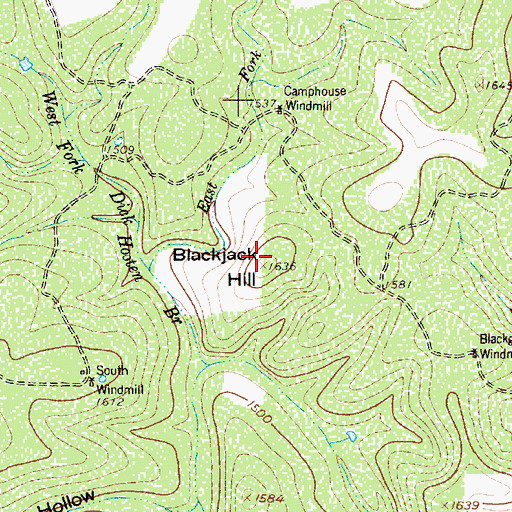 Topographic Map of Blackjack Hill, TX
