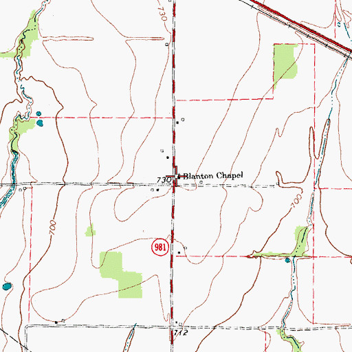 Topographic Map of Blanton Chapel, TX