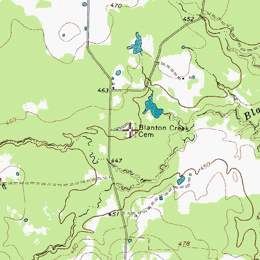 Topographic Map of Blanton Creek Cemetery, TX