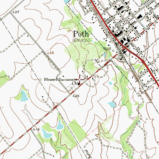 Topographic Map of Blessed Sacrament Church, TX