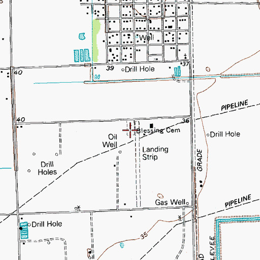 Topographic Map of Blessing Cemetery, TX