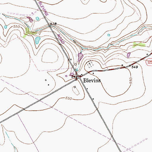 Topographic Map of Blevins, TX