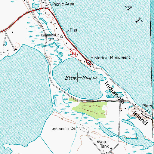 Topographic Map of Blind Bayou, TX