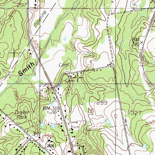 Topographic Map of Blunt Chapel, TX