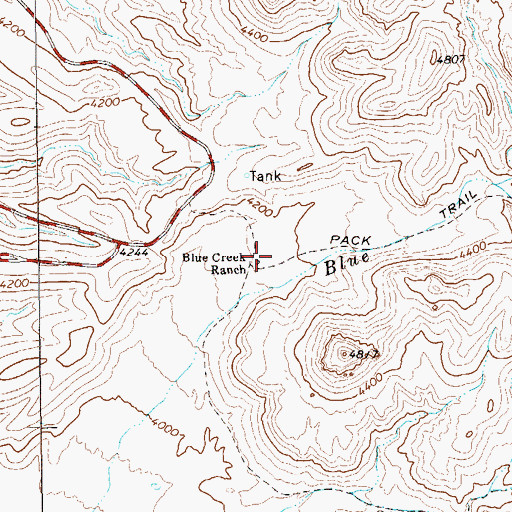 Topographic Map of Blue Creek Ranch, TX