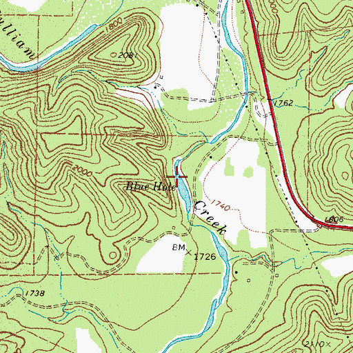 Topographic Map of Blue Hole, TX