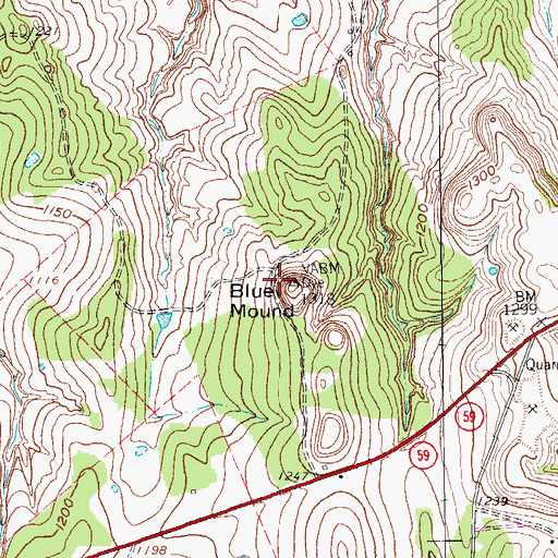 Topographic Map of Blue Mound, TX