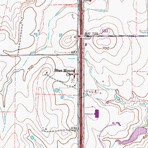 Topographic Map of Blue Mound Church, TX