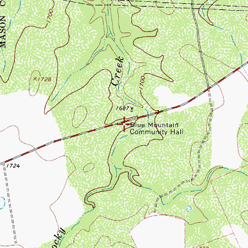 Topographic Map of Blue Mountain Community Hall, TX