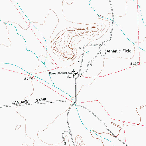 Topographic Map of Blue Mountain School, TX