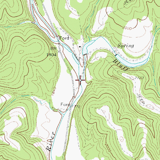 Topographic Map of Bluff Creek, TX