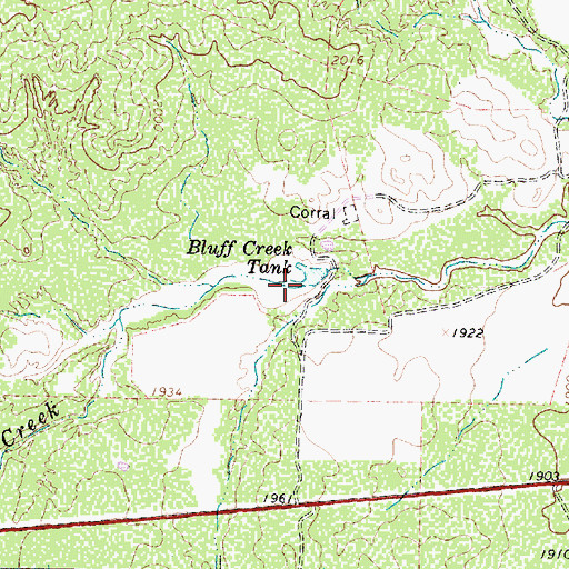 Topographic Map of Bluff Creek Tank, TX