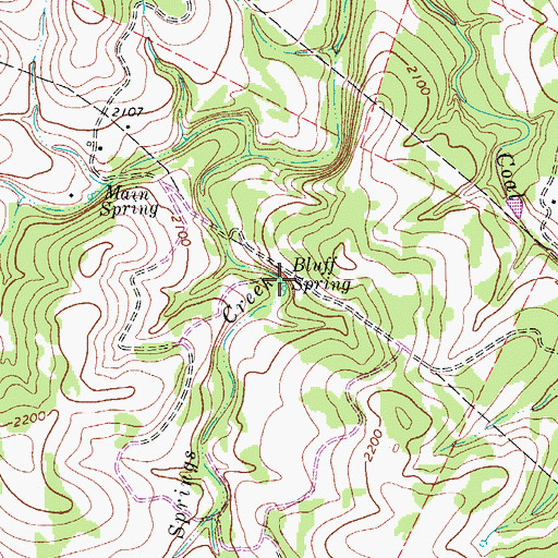 Topographic Map of Bluff Spring, TX