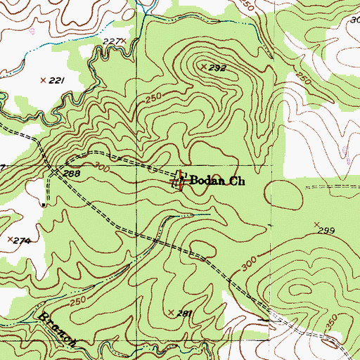 Topographic Map of Bodan Church, TX