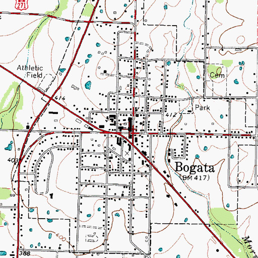 Topographic Map of Bogata, TX