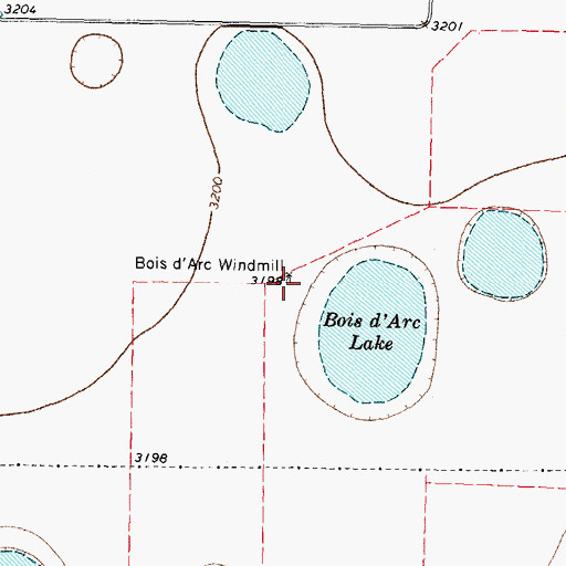 Topographic Map of Bois d'Arc Windmill, TX