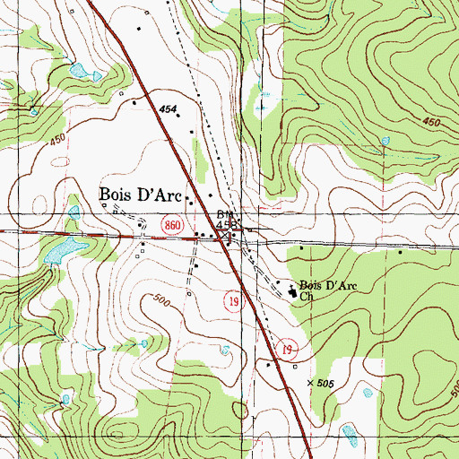 Topographic Map of Bois D Arc, TX