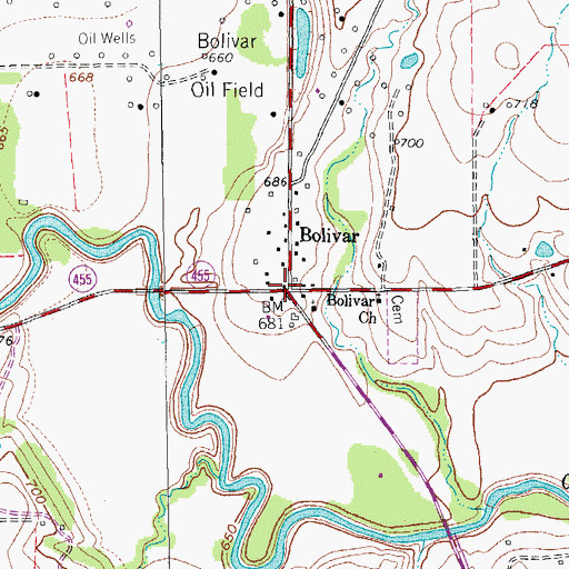 Topographic Map of Bolivar, TX