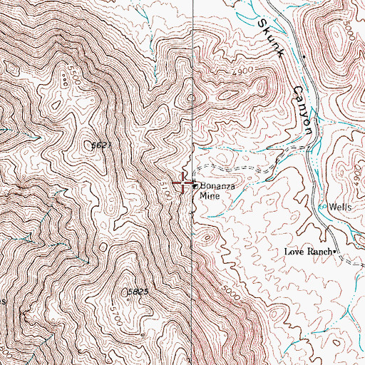 Topographic Map of Bonanza Mine, TX