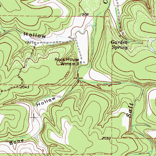 Topographic Map of Bone Hollow, TX