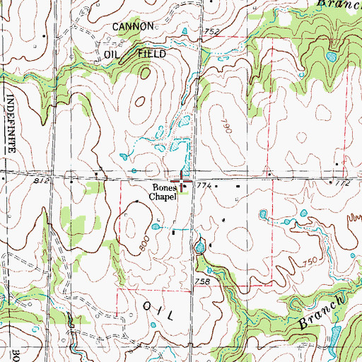 Topographic Map of Bones Chapel, TX