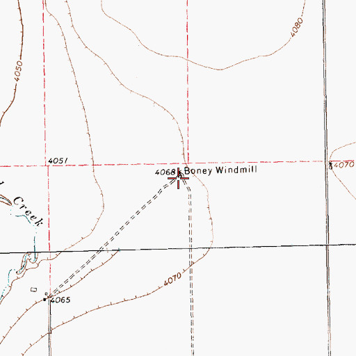 Topographic Map of Boney Windmill, TX