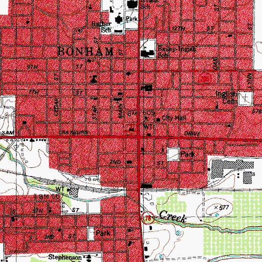 Topographic Map of Bonham, TX